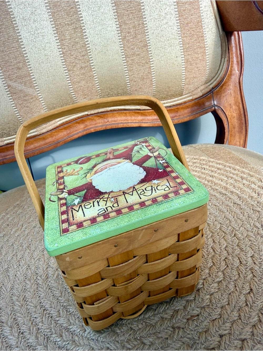 Vintage 1997 Merry and Magical Green Holiday Picnic Basket